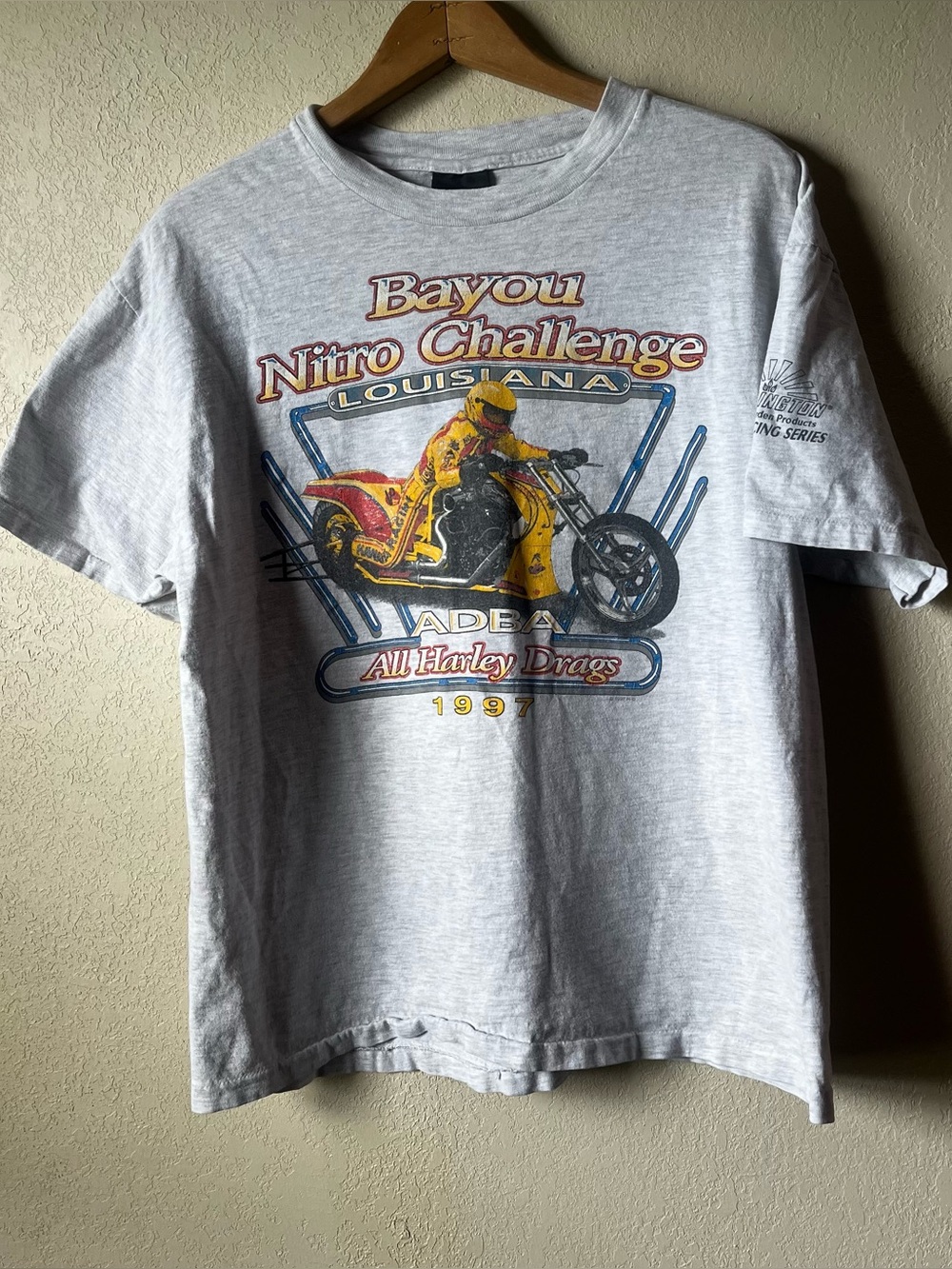 1997 Vintage Harley Bayou Nitro Challenge Louisiana Graphic Tee - Light Gray